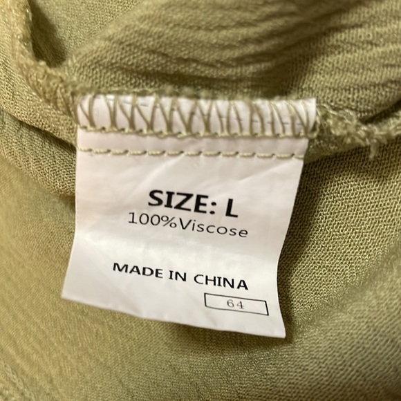 Sage Green Women’s Large Crinkle Long Sleeve Viscose Ruffled Top - Picture 7 of 8